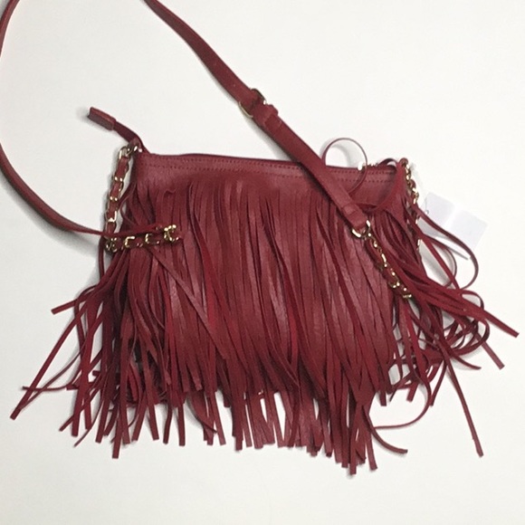Handbags - NWT Leather Fringe Hand Bag dark red